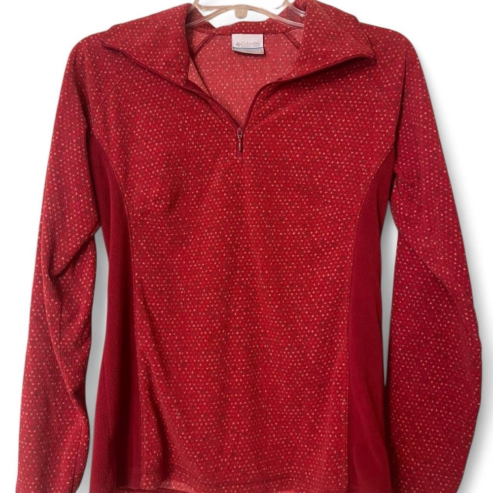 Women’s small, Columbia red and white fleece quarter zip
